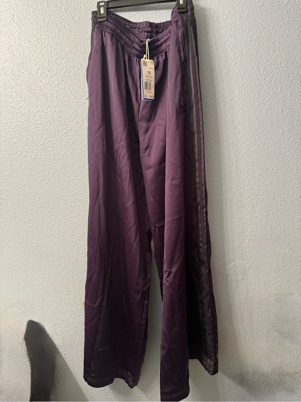Satin adidas women Purple Track Pants wide leg nwt